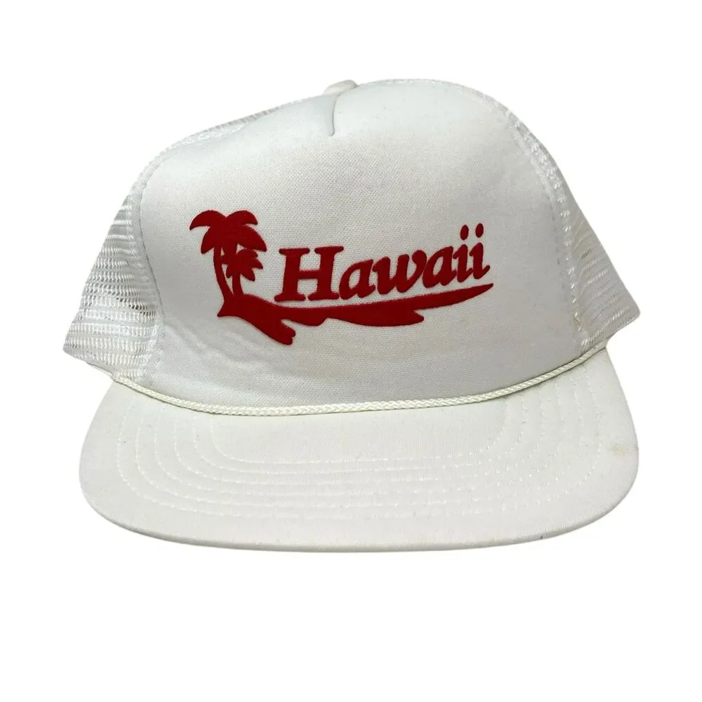 Vintage Hawaii Trucker Hat White‎ Mesh Snapback Beach Surf Tropical Y2K Cap